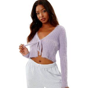 Garage Fuzzy Front-Tie Cardigan